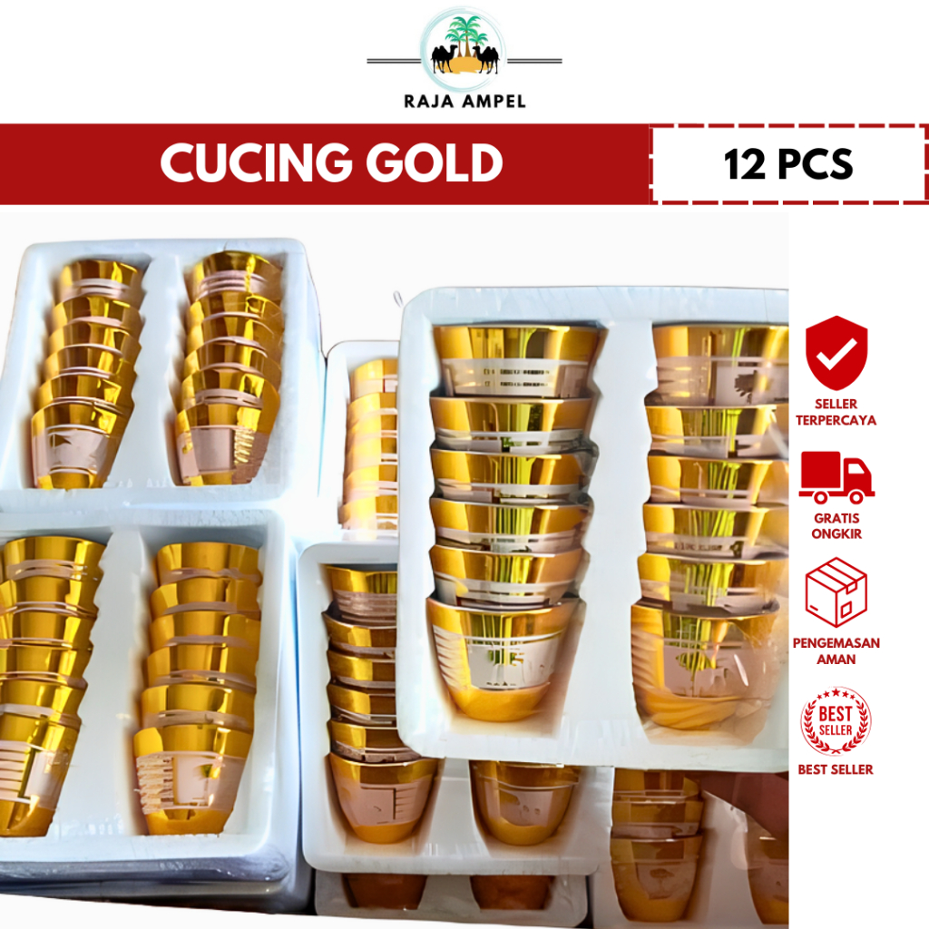 Gelas Air Zam Zam Kaca Set 12 pcs Gelas Cucing Arab Premium untuk Oleh Oleh Haji dan Umroh