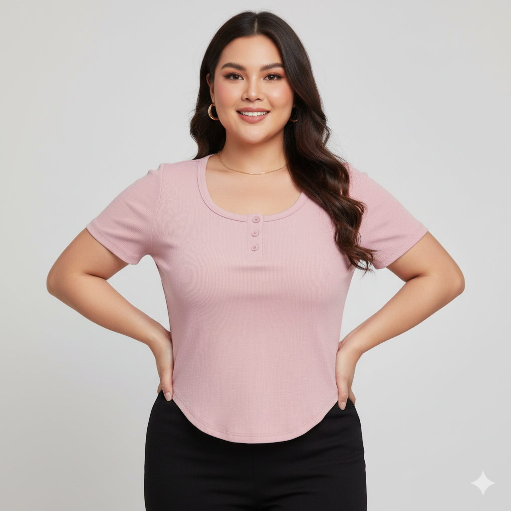 Crop Top Wanita Lengan Pendek Kancing Depan Bahan RIB Kenit