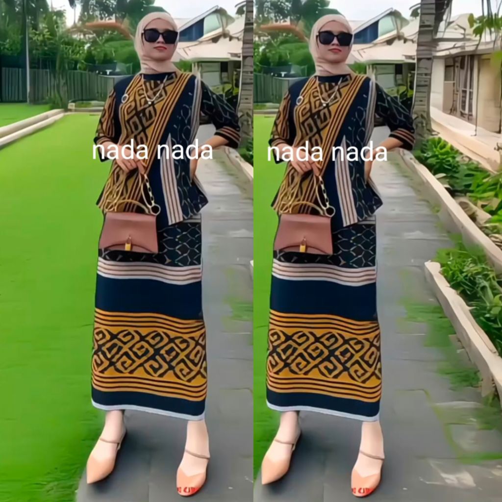 One Set Alluna Batik Tenun Couple Dress Kondangan Pasangan Baju Lebaran Setelan Wanita Pria Kantor