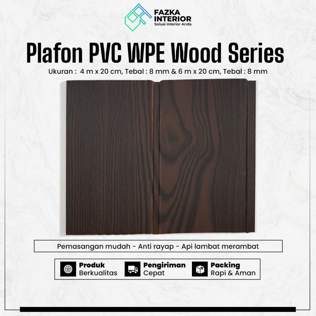Plafon PVC WPE Dekorasi Rumah Wood Series Ukuran 4m x 20cm Minimalis Estetik Motif Kayu Glossy