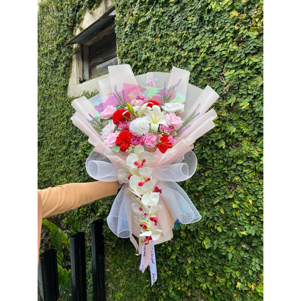 Buket Bunga Artificial Lily Lavender / Buket Bunga Anggrek Latex Artificial