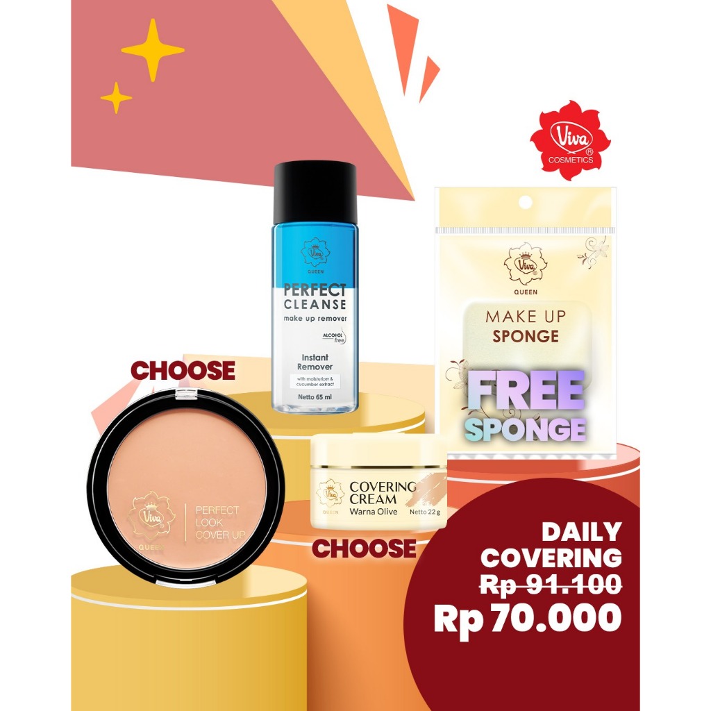 Paket 1 Viva Queen Perfect Look Cover Up, 1 Viva Queen Covering Cream, 1 Viva Queen Perfect Cleanse 