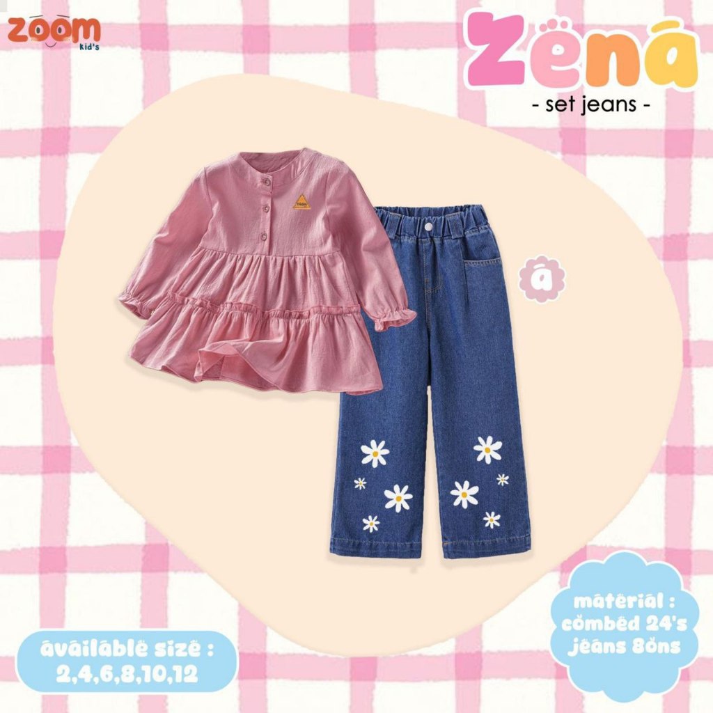 Setelan One Set Fashion Anak Perempuan Blouse Celana Jeans Kulot - Zena Set Jeans Kulot