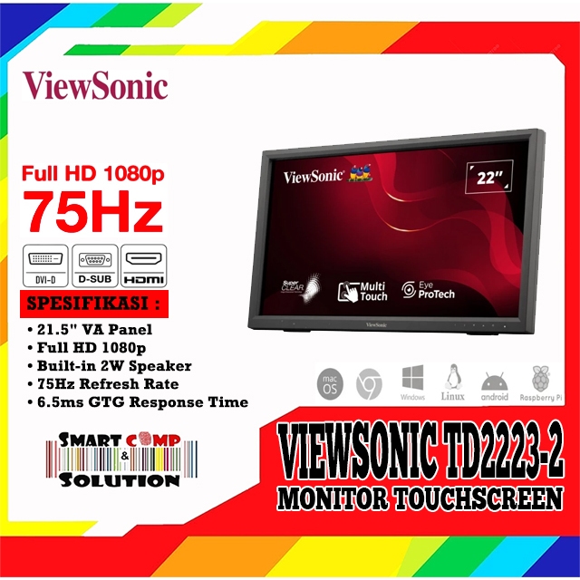 Monitor Touchscreen ViewSonic TD2223 / TD-2223 / TD2223-2 22" VA Full HD 1080p HDMI VGA