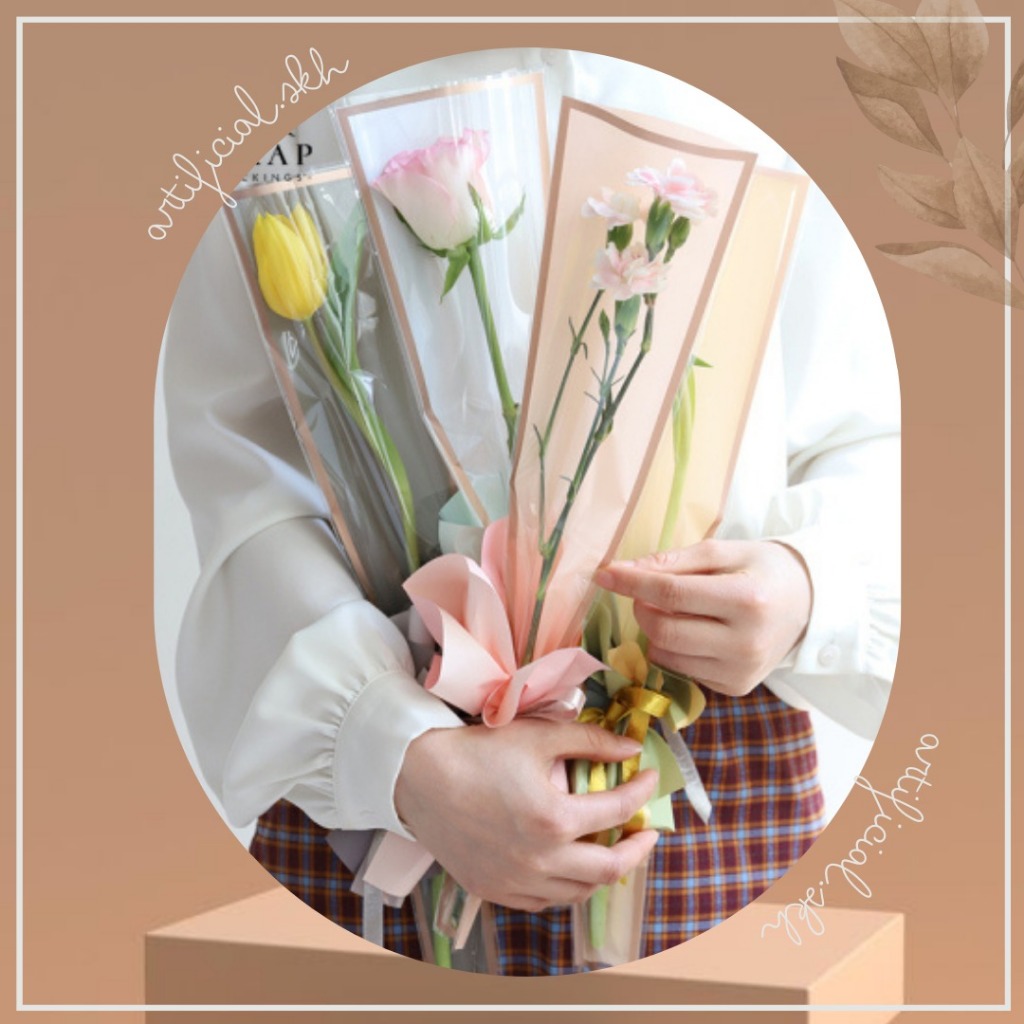 GOLD LINE SINGLE FLOWER BAG bouquet wrapping paper / kertas bunga satuan bunga buket mawar valentine