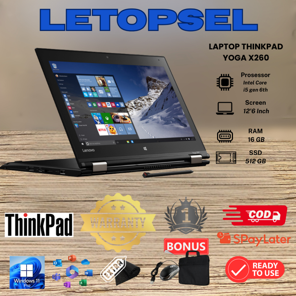 Laptop 2in1 lenovo yoga x260 i5 GEN 6TH Touchscreen Ram 16GB/512GB SSD FREE TAS & MOUSE