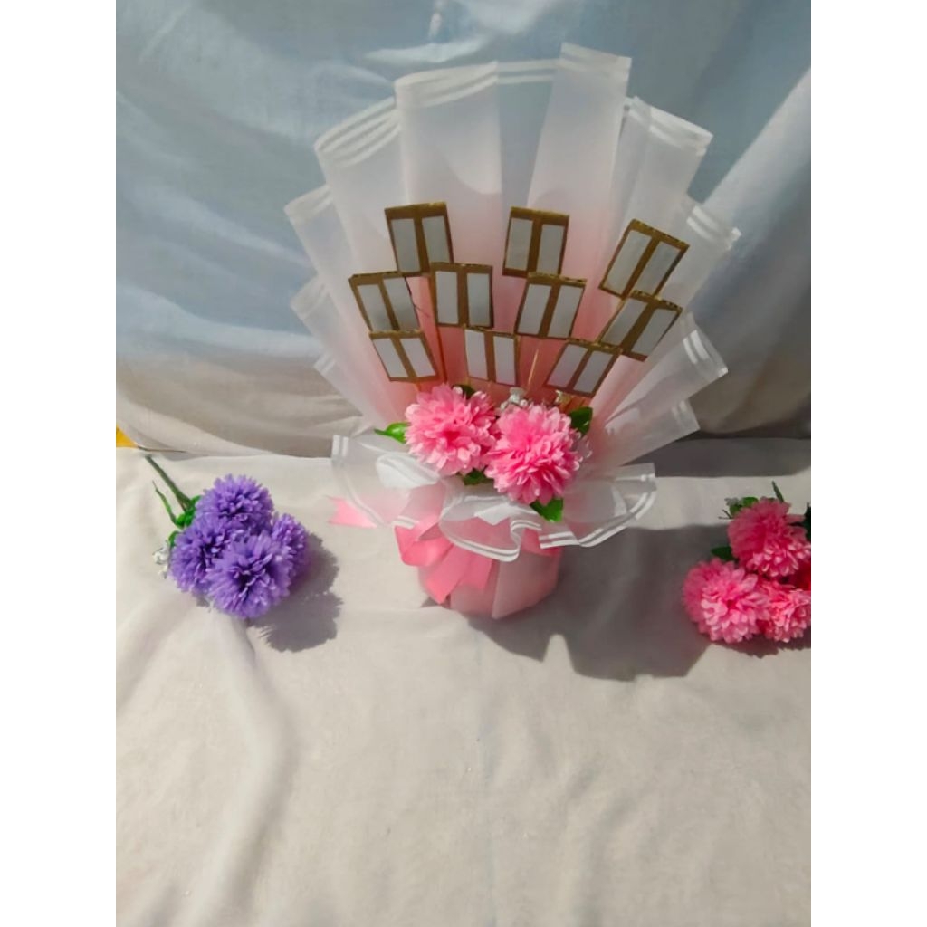 KERANGKA BUKET GRADASI MEDIUM  10 STIK SNACK/ JAJANAN /KOPI /ROKOK/ FHOTO SIAP TEMPEL