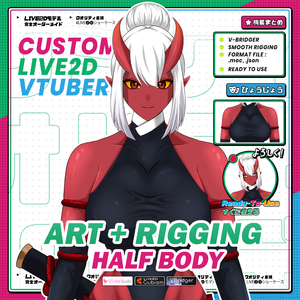 VTuber Custom Half Body | Design + Rigging | VTuber Commission | Live2D Model | Jasa Karakter VTuber