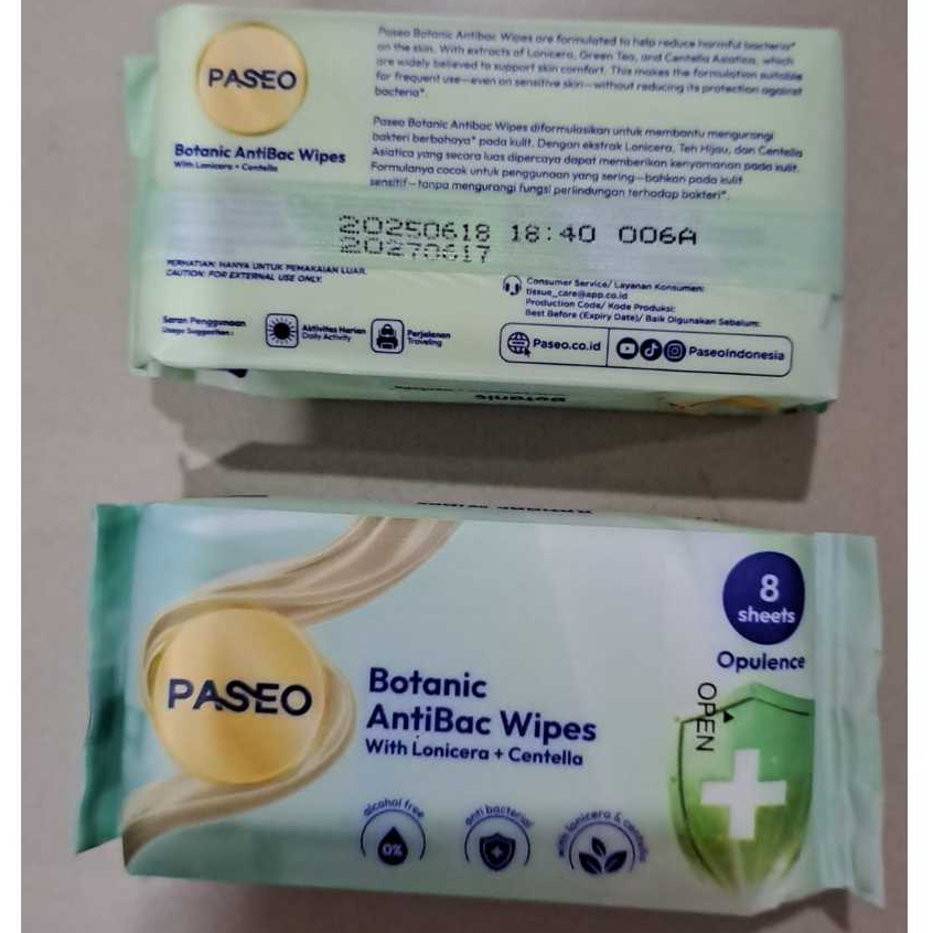 [ 1pcs ] Tisu basah paseo botanic antibac wipes tisu basah serbagun anti bakteri tisu basah mini