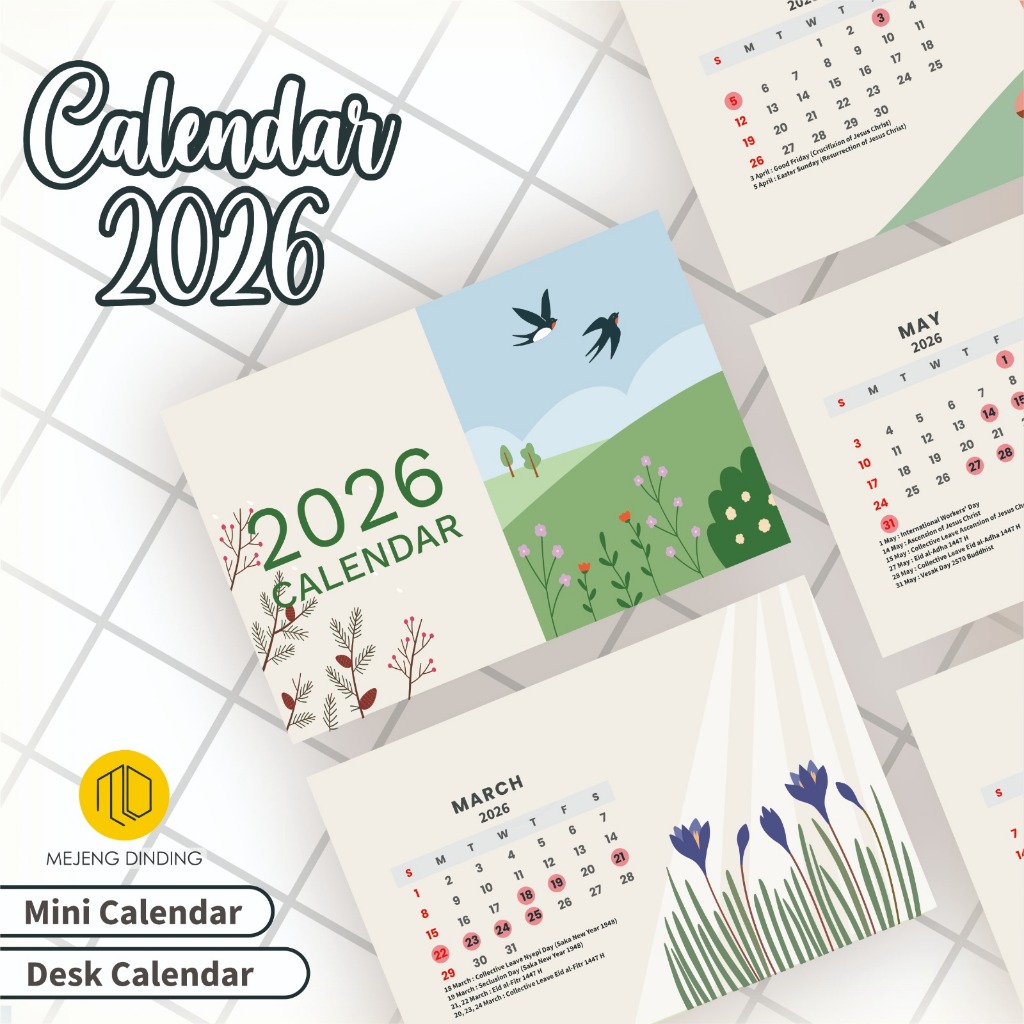 Kalender 2026 Meja Spiral Desain Elegan Unik Lengkap Tanggal Merah & Hari Libur Nasional - Kalender 