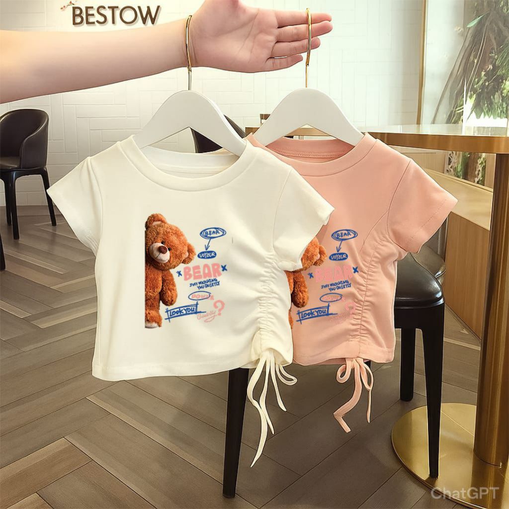 BAJU ANAK PEREMPUAN CROP TOP  / HI BERUANG /CROP TOP TALI SERUT/baju anak stylish baju crop top pere