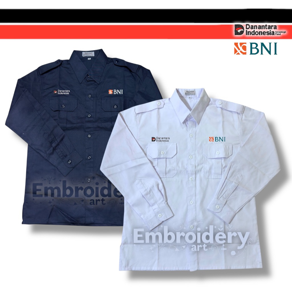 Kemeja Seragam Danantara Bank BNI Lengan panjang-Pendek Pria wanita Full Bordir