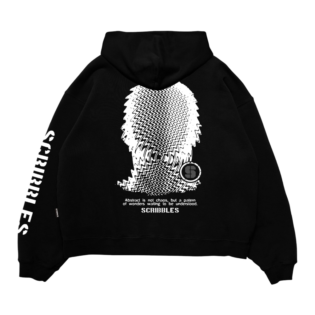 Scribbles Sweater Hoodie Boxy 330GSM Absracker Original Hitam