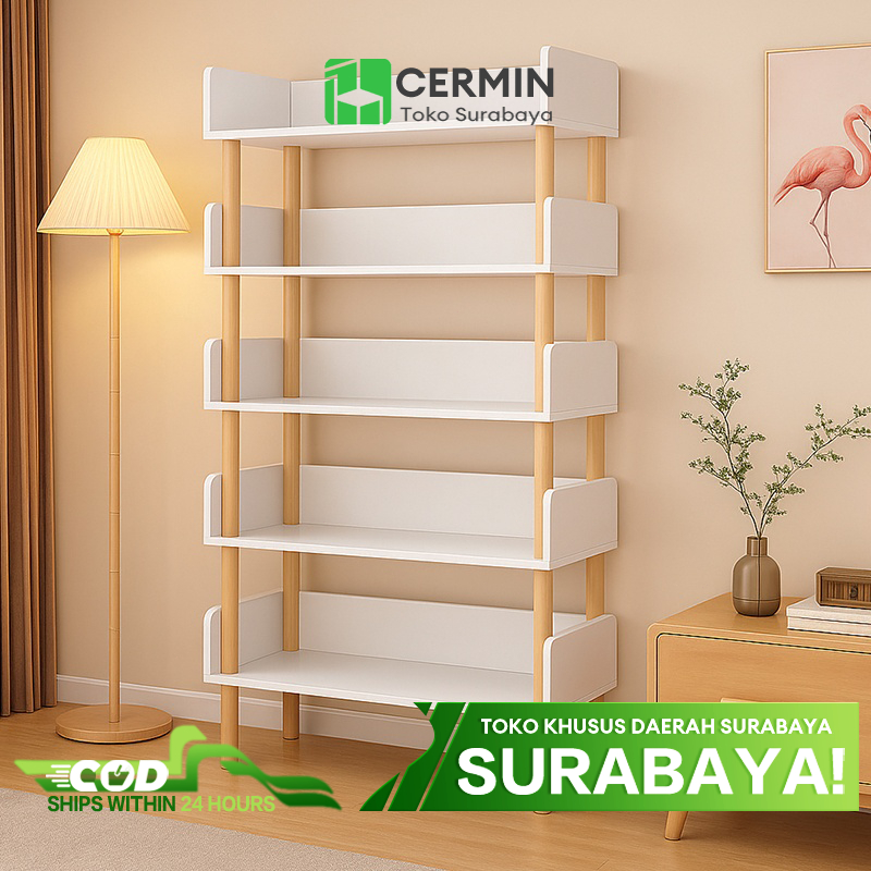 Pengiriman Dari Surabaya---Rak Buku Minimalis 6 Tingkat Rak Makanan Ringan Lemari Buku Kayu Rak Buku