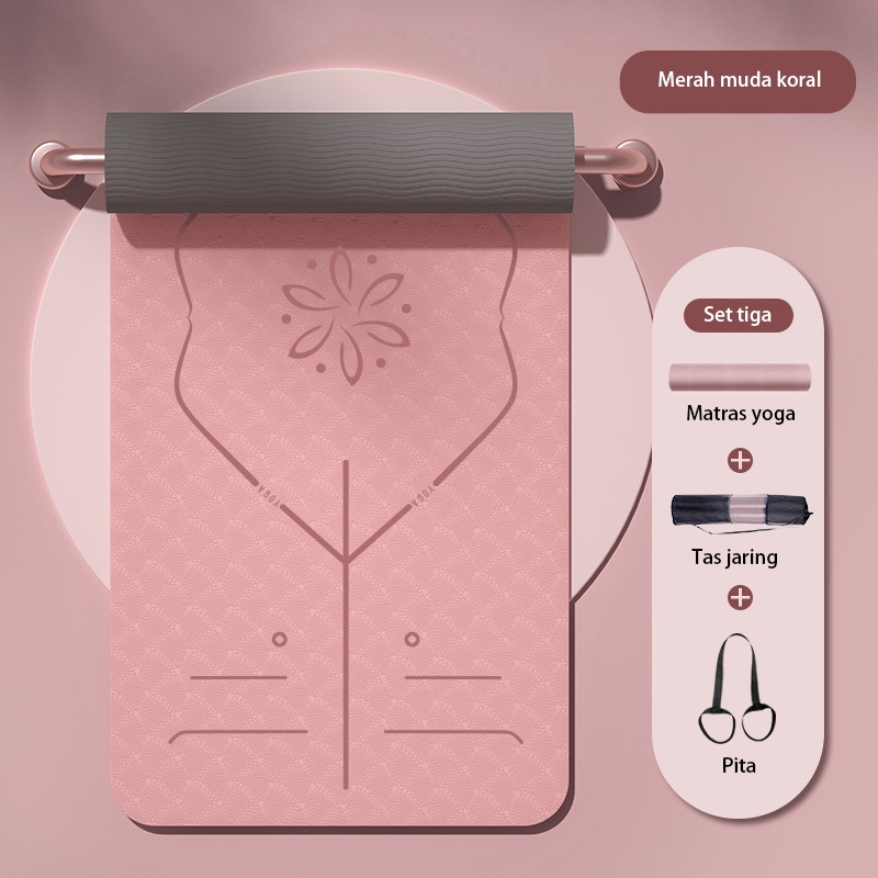 Matras Yoga Premium TPE Yoga Mat Anti Slip Matras Olahraga Tebal 6/8 mm