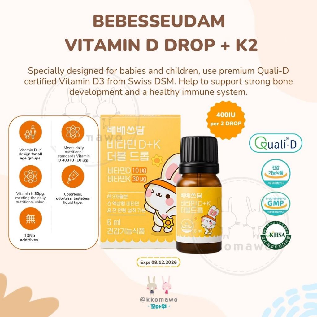 Bebesseudam Vitamin D Drop (400iu) + K2 / Premium Quali-D Vitamin D3 Bayi & Anak