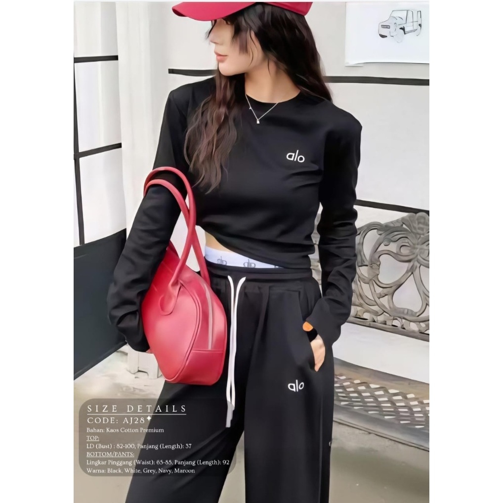 one set celana panjang kaos croptop alo set cel import atasan lengan panjang