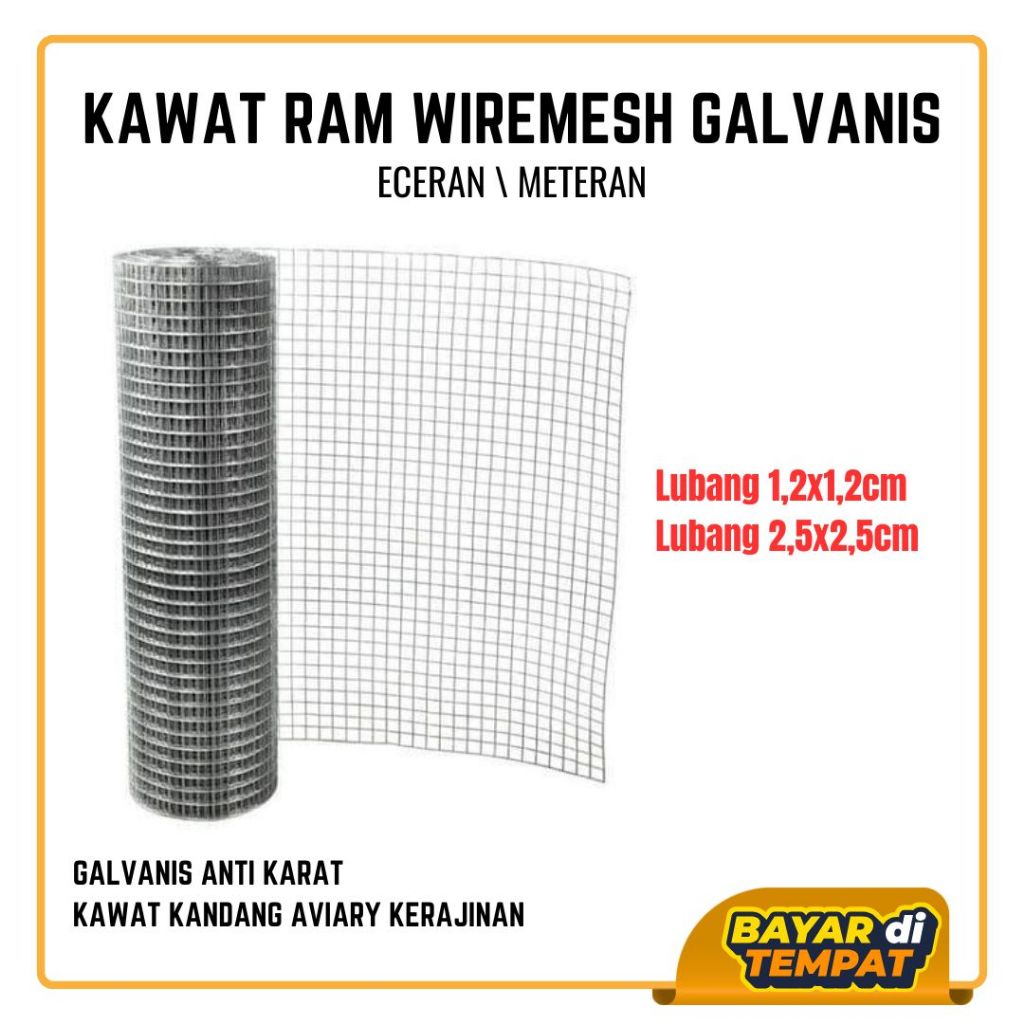 Kawat Ram Wiremesh Galvanis Eceran Per-Meter Lubang 12x12mm Lubang 25x25mm | Aviary Kandang Pagar Pe