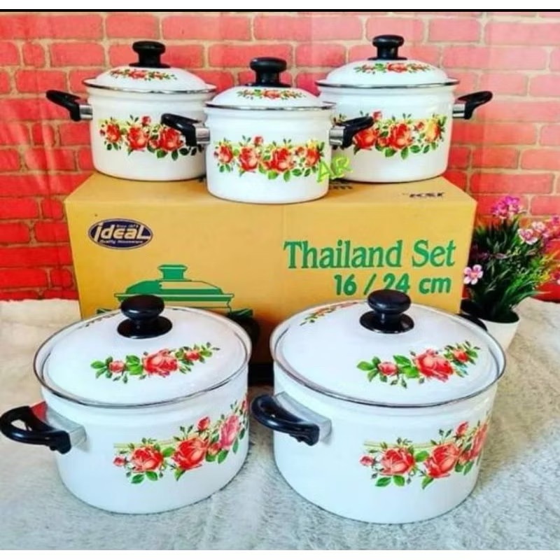 [DK] INSTANT Panci Enamel Ideal Thailand Set 16/24 cm PUTIH MERAH