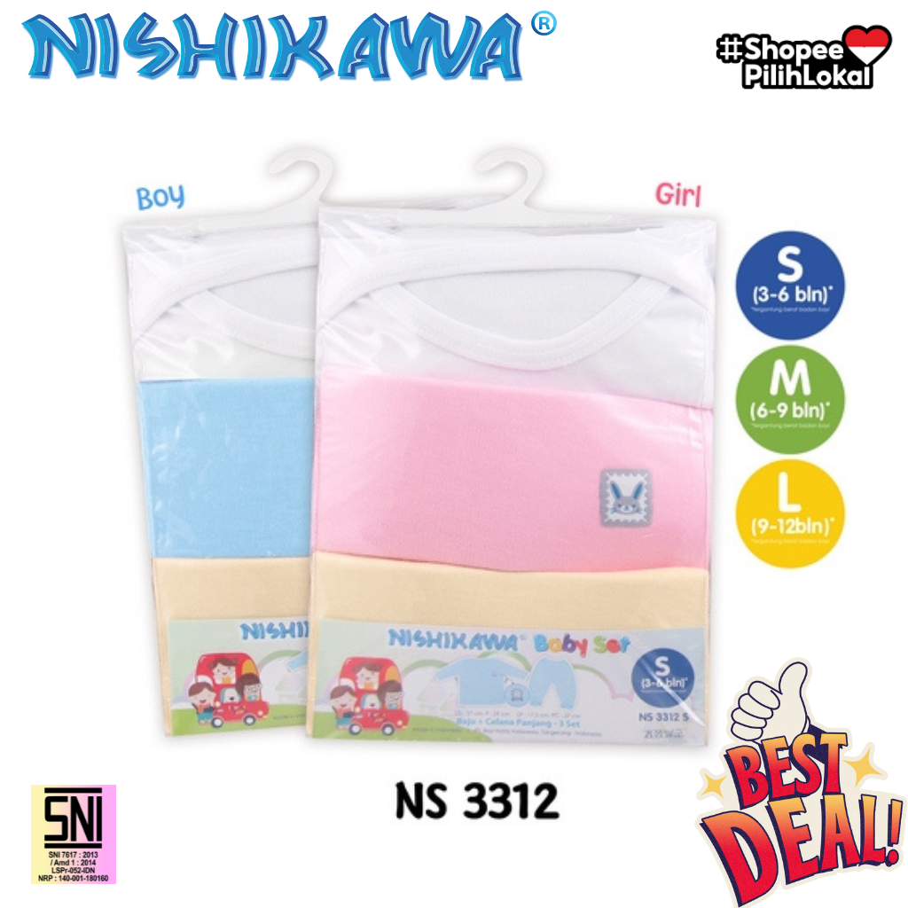 Nishikawa Set Baju Piyama Bayi Anak Lengan Panjang + Celana Panjang NS3312