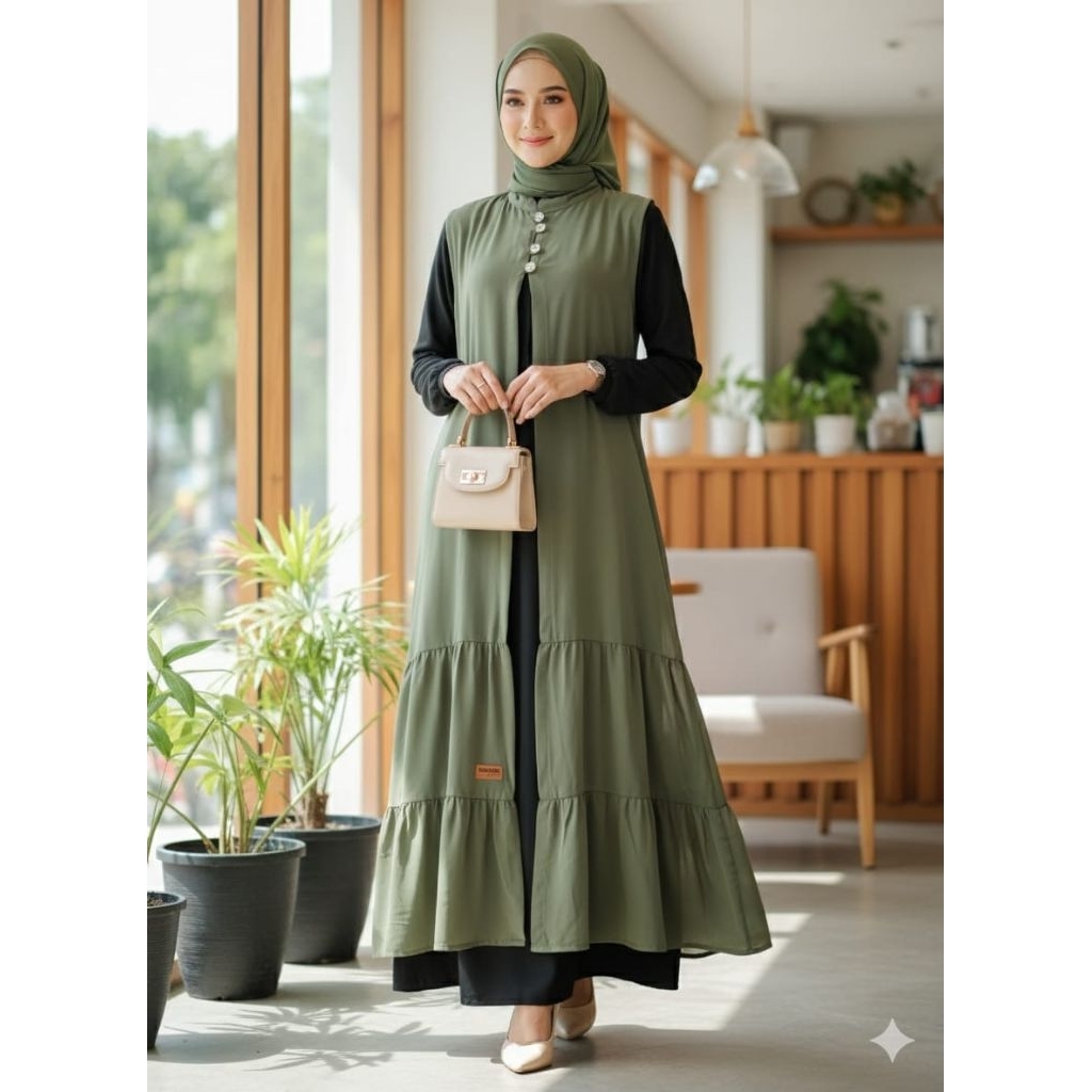 Cardigan tanpa lengan / long outer tanpa lengan bahan ceruty