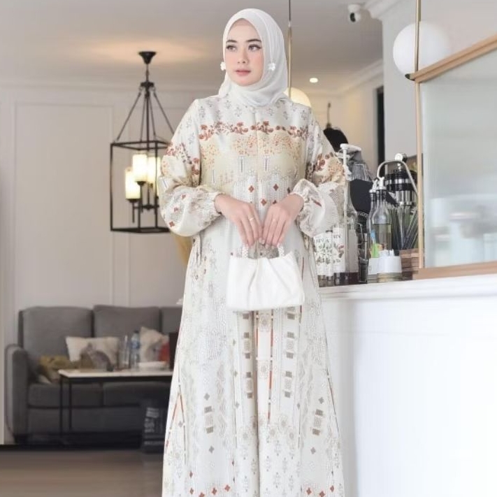 Gamis SONYA Silk Premium Motif Terbaru / Gamis Silk Premium Motif Terbaru / Magenta Navy Cream Blue