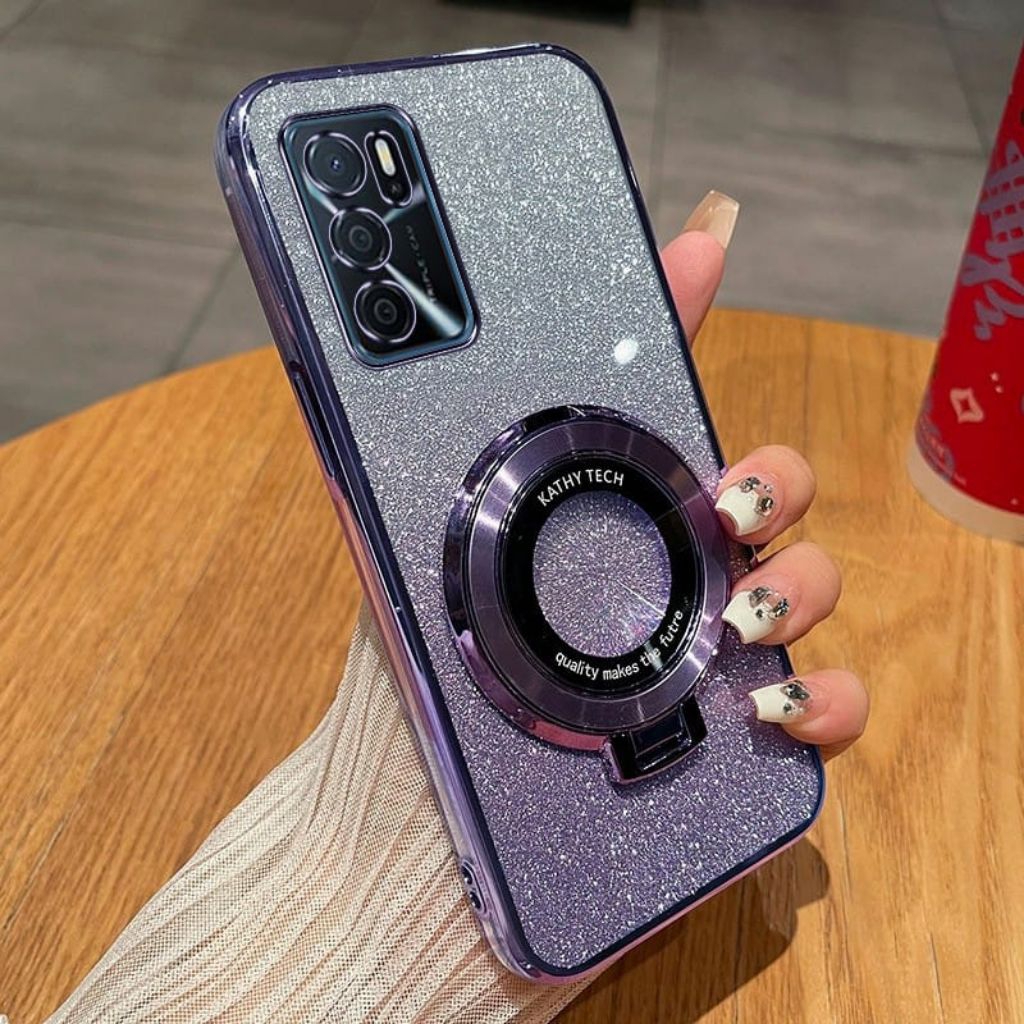 Soft Case Untuk Oppo A16 / A16s Glitter Ring Magnetic Holder Premium
