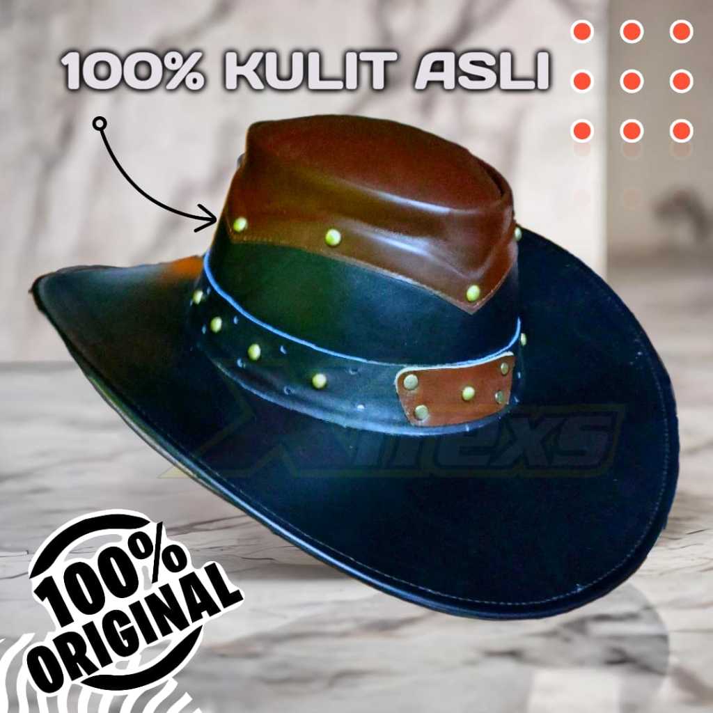RIVIKER Topi Koboy Kulit Asli Garut Topi Koboy Pria