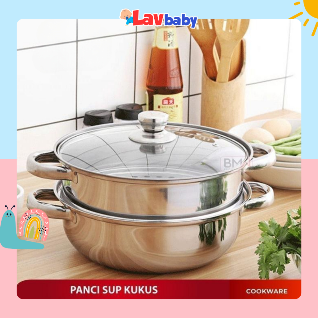 Panci Kukus Set Stainless Steel Panci Sup Steamer 2 Susun Kukusan