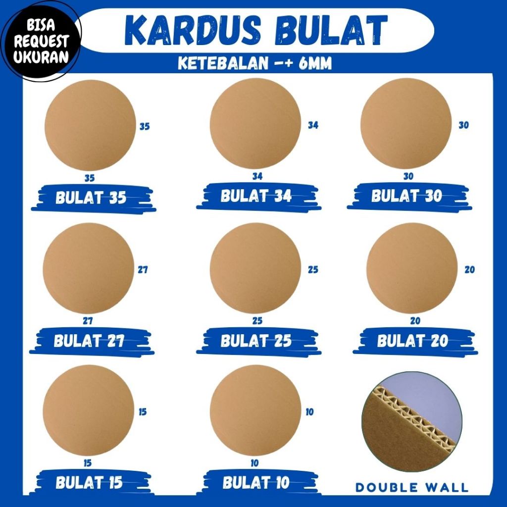Kardus Bulat Double Wall 35x35/34x34/30x30/27x27/25x25/20x20/15x15/10x10 Dus Bundar Sheet Coklat
