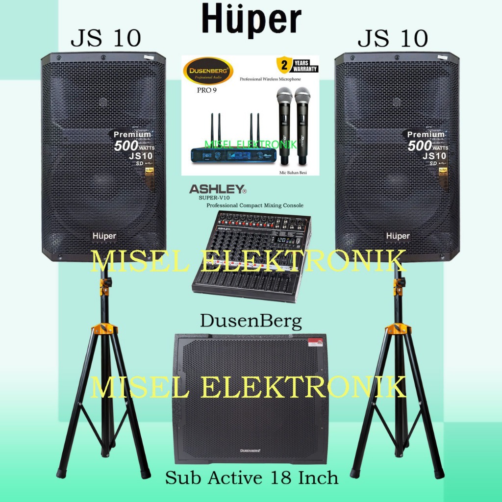 Paket Sound System Speaker Aktif 15 Inch Huper JS10 Subwoofer 18 Inch Dusenberg