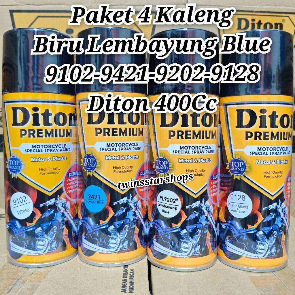 Pilok Pilox Pylox Cat Diton Premium Paket 4 Kaleng Putih Biru Lembayung Blue 9202 Fortune 9421 White