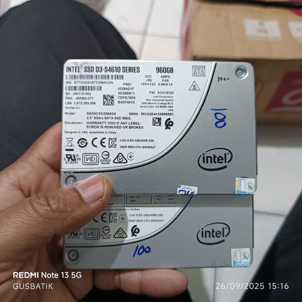 ssd intel kingston sandisk 960GB 960 GB sata 2.5 inch second original copotan server d3-s4610 d3-s45