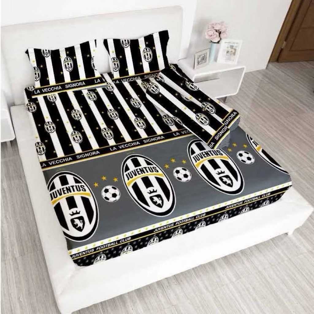 flashsale sprei motif bola juventus ready ukuran 90x200 sampai 200x200 tinggi 20cm