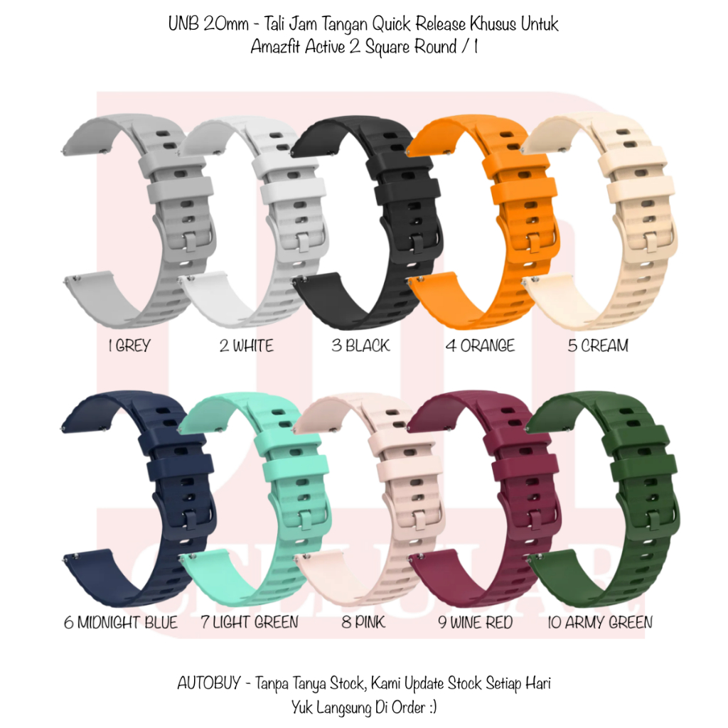 UNB Tali Jam Smartwatch 20mm Untuk Amazfit Active 2 Square Round / 1 - Watch Strap Silikon Rubber Pr