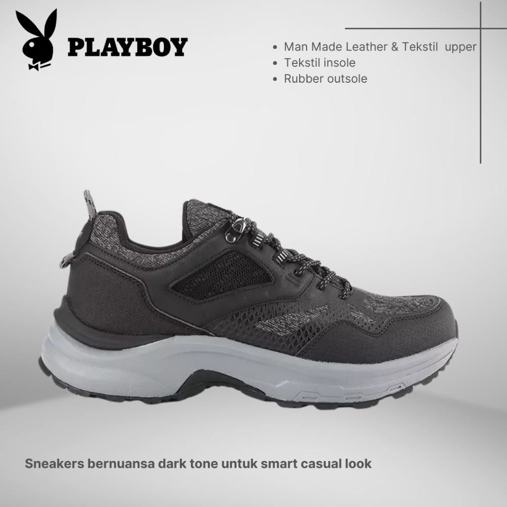 SEPATU PLAYBOY ORIGINAL SNEAKERS CASUAL PRIA HITAM PL69