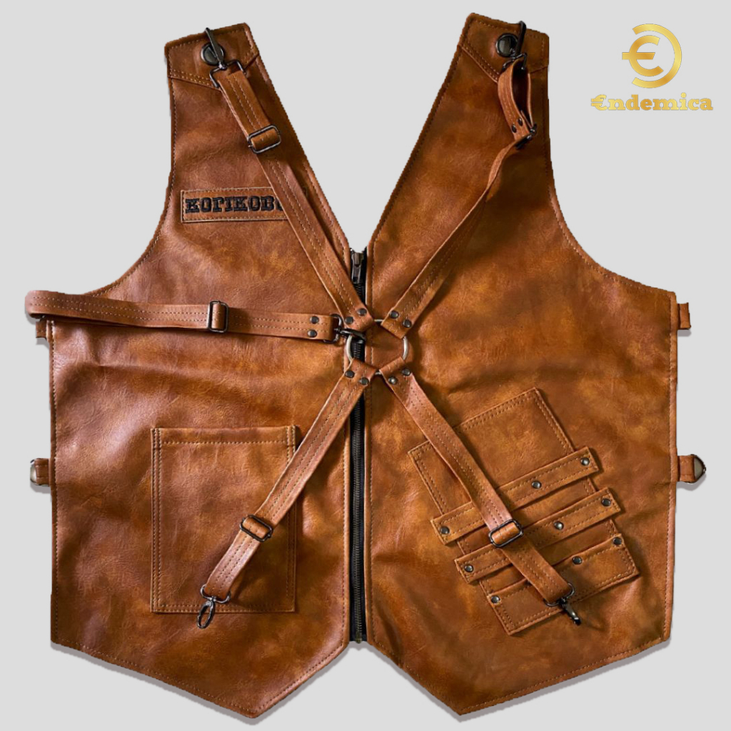 Rompi Apron barbershop Celemek cukurrambut apron barista celemek cafe Denim & PU Kulit X Path Strep 