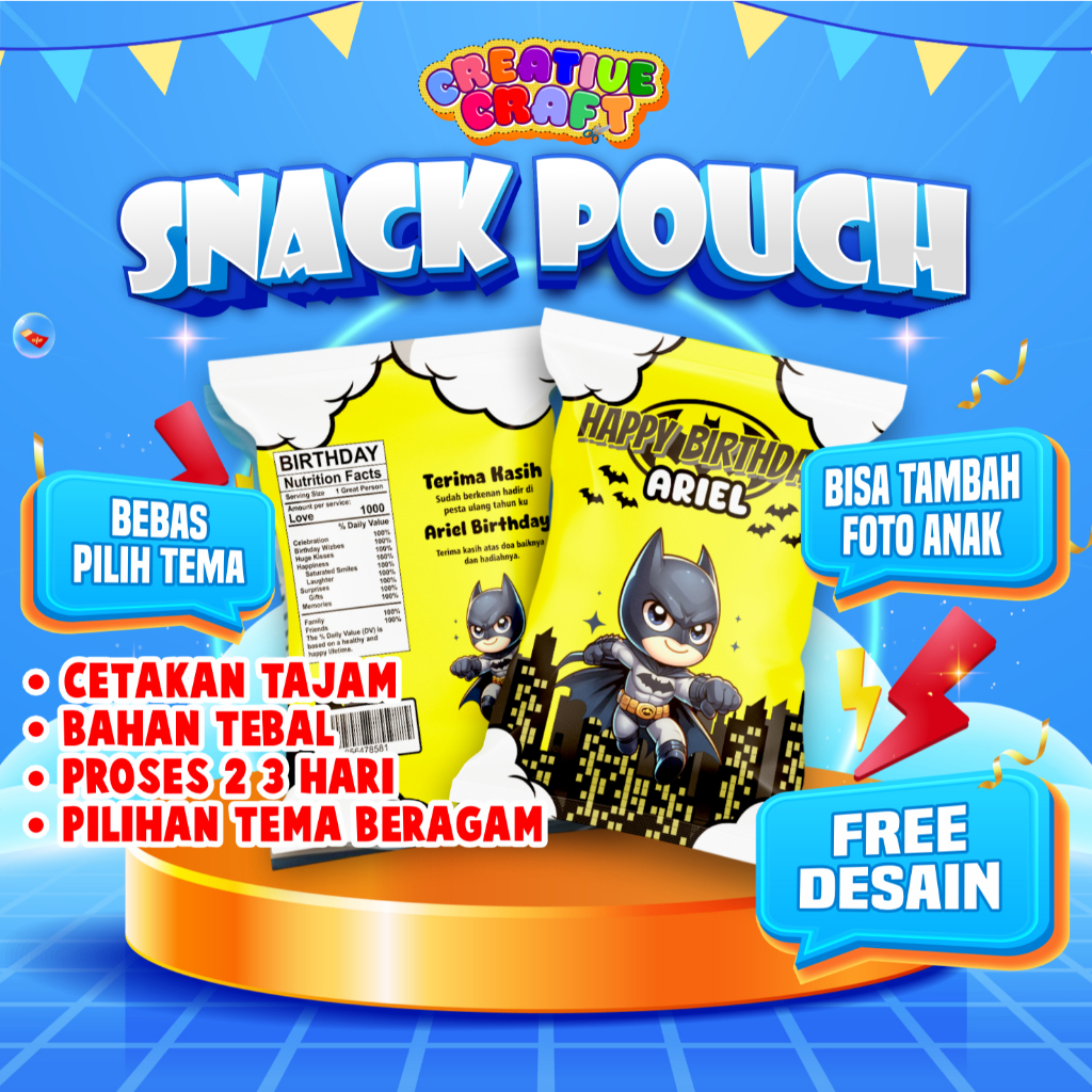 POUCH ULANG TAHUN SNACK JUMBO / POUCH ULTAH ANAK / POUCH ULTAH CUSTOM