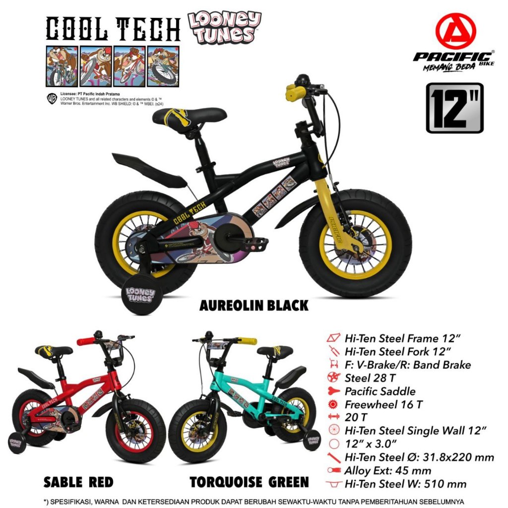 Pacific Cooltech 3.0 Lonney Tunes Sepeda BMX Ukuran 12/16/18 Ban 3.0 Sepeda Anak Cowok