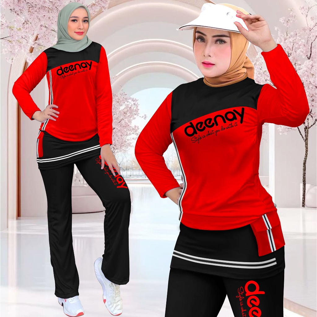 Setelan Olahraga Wanita Kombinasi Rok Celana Cargo Sporty Deenay Set Training Viral Oneset Joging Ru