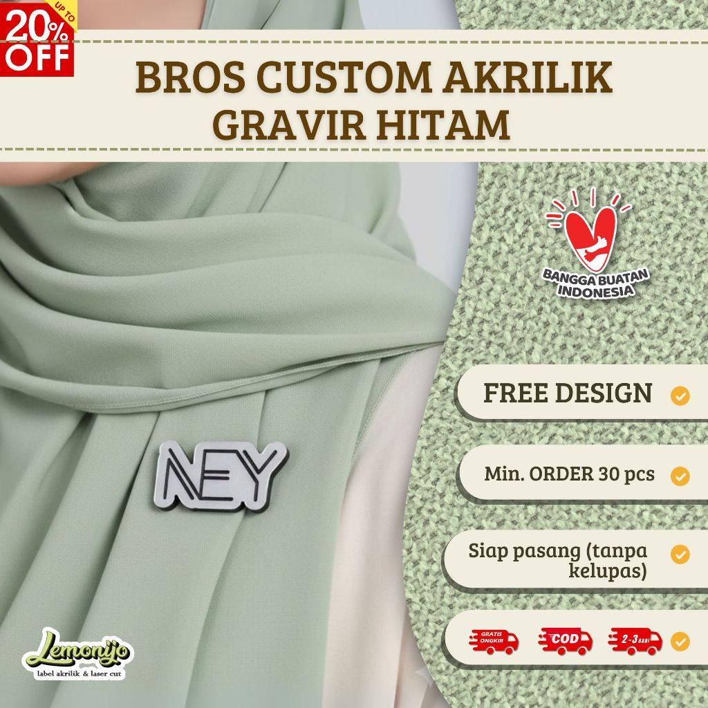 Bros Custom Hijab Branding Akrilik Gravir Hitam