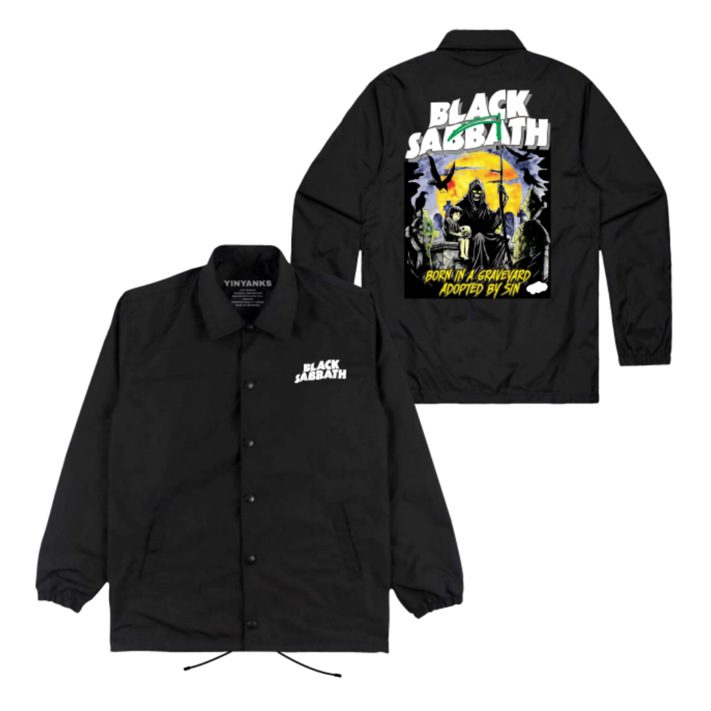 The Getooxs Jacket Coach Black Sabbath Graveard Jacket Unisex warna Hitam