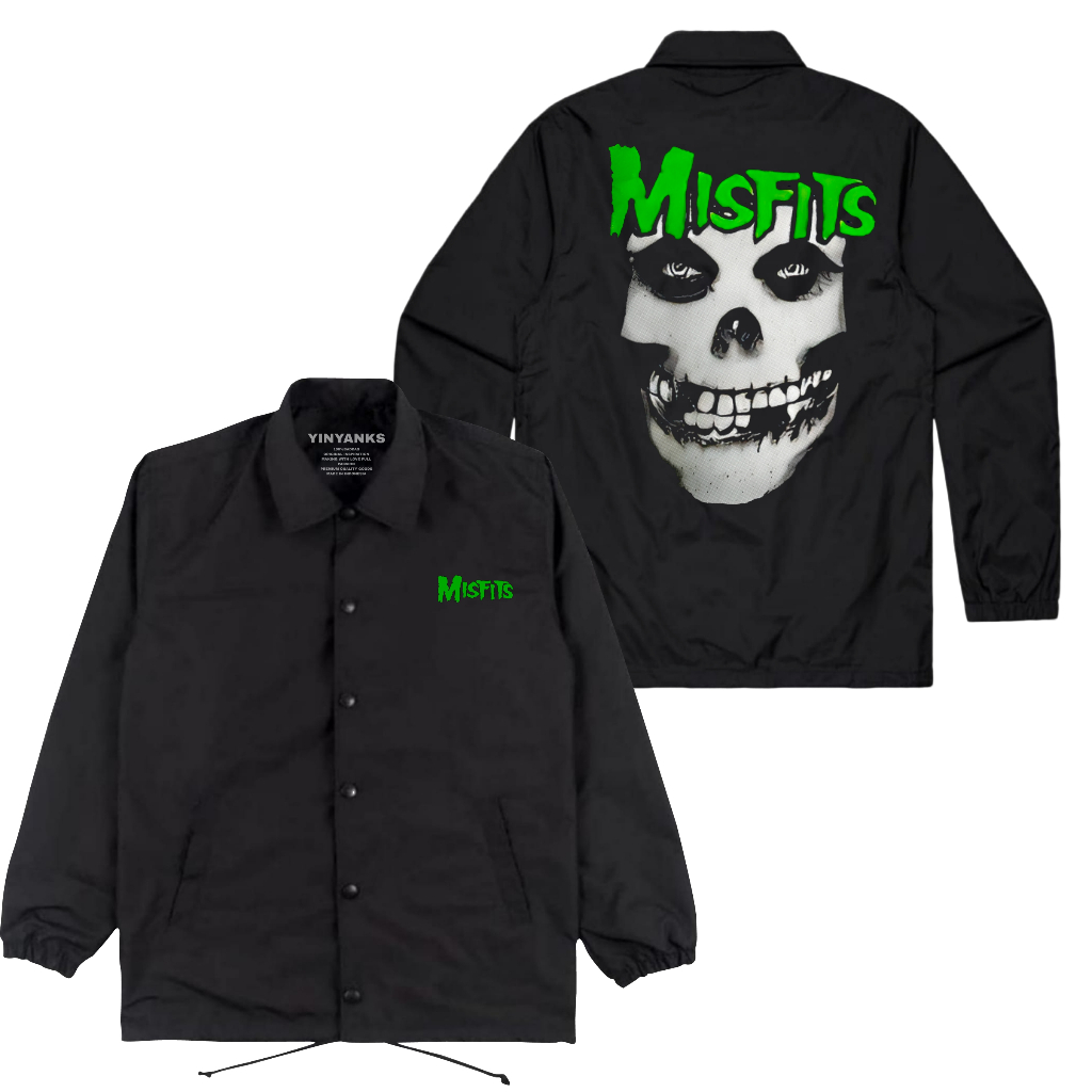 The Getooxs Jacket Coach Misfits Tulisan Hijau Jacket Unisex warna Hitam