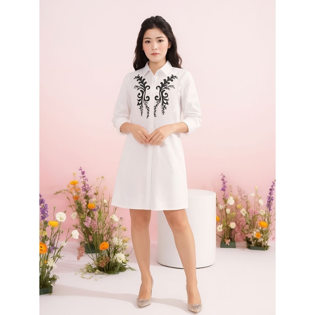 Dress Putih Wanita Elegan Gaun Formal Kasual Baju Atasan Tunik Modis Kekinian Bahan Katun Rayon Ro
