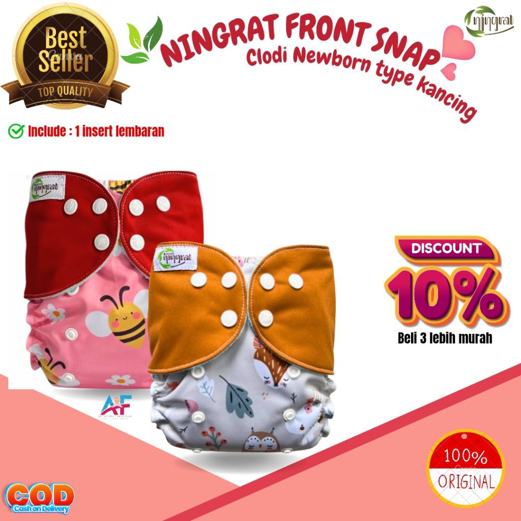 Clodi Ningrat Popok Kain Bayi Newborn Clody Front snap Cloudy Ori 100%