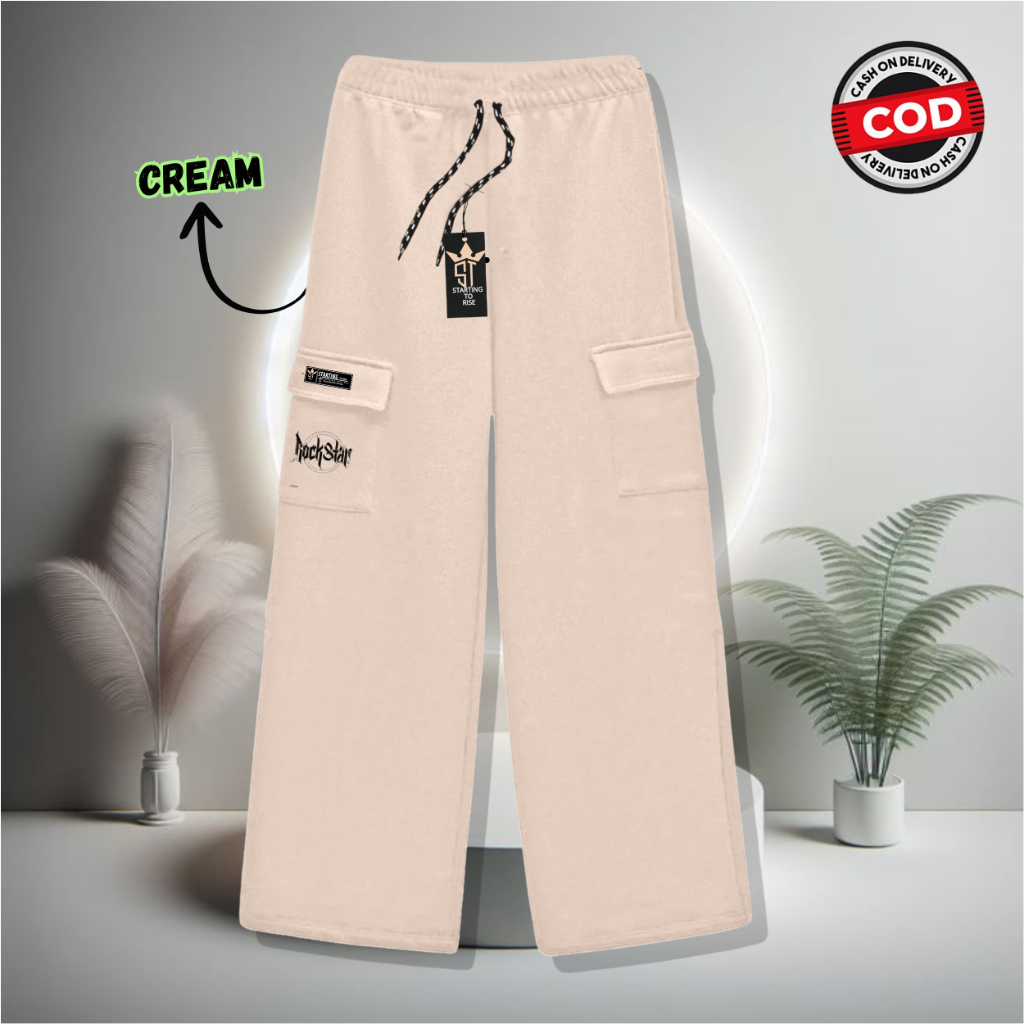 STARTING TO RISE Celana panjang Cargo Bahan Fleece Longs Pants Motif Rockstar Celana Cargo Panjang P