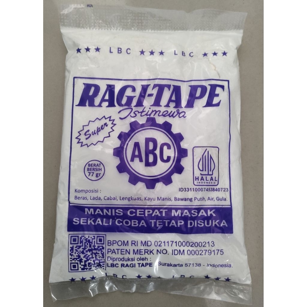 Ragi tape singkong ABC 1 pak isi 10 sachet