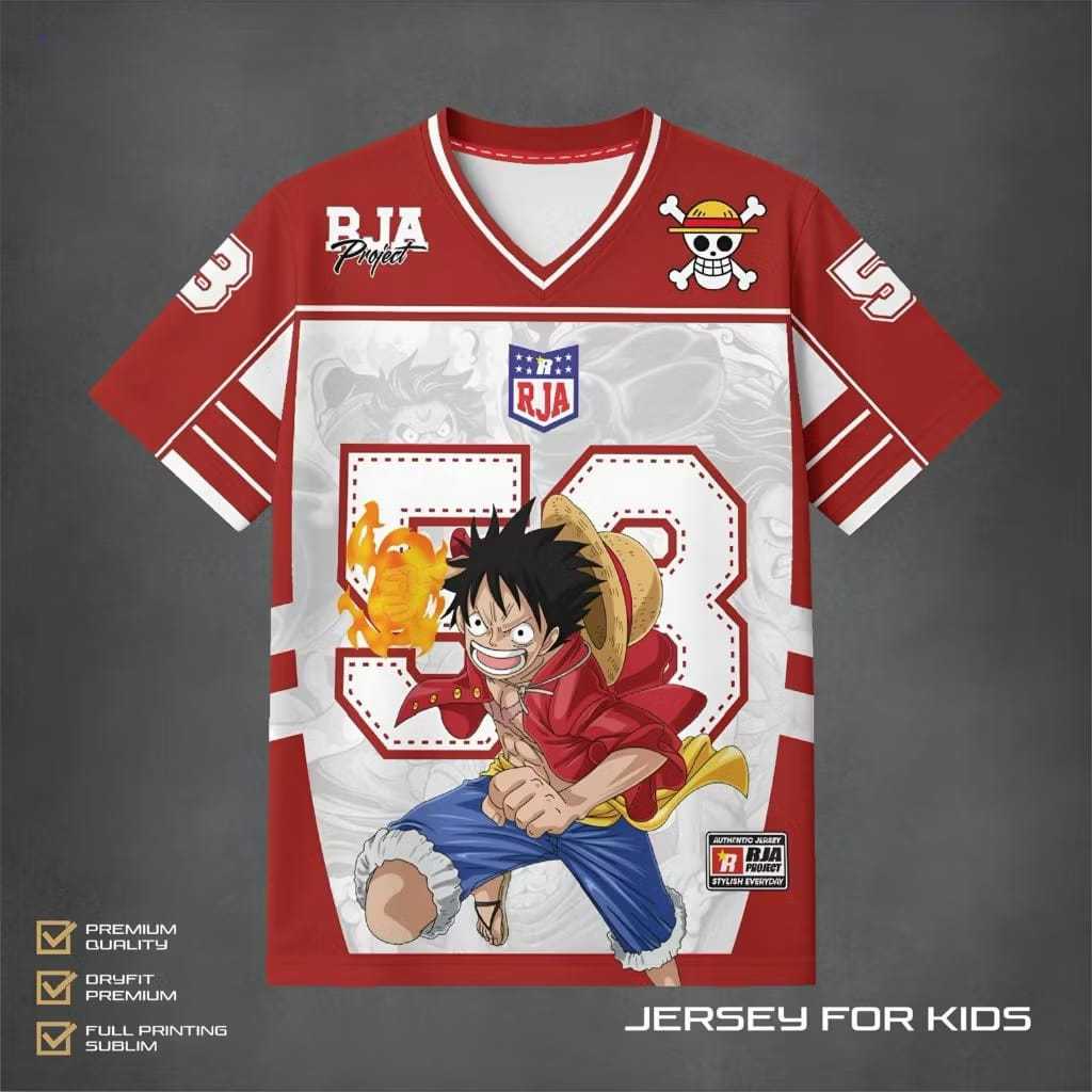Jersey Anak Luffy One Piece Warna Merah No 53 | Setelan Jersey Kids Anime One Piece Luffy Cowok Kere