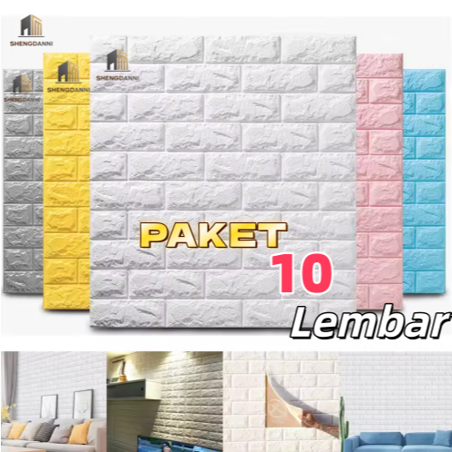 PAKET 10 PCS Motif 3D Bata Klasik Putih Wallpaper Dinding 3D Busa Bata 50 ×50 cm