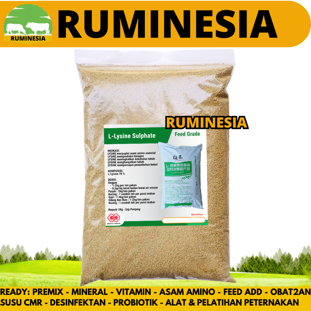 LYSINE SULFATE 1 KG MEIHUA HIJAU - Suplemen Hewan Asam Amino Penggemuk Sapi Ayam Kucing Anjing Udang